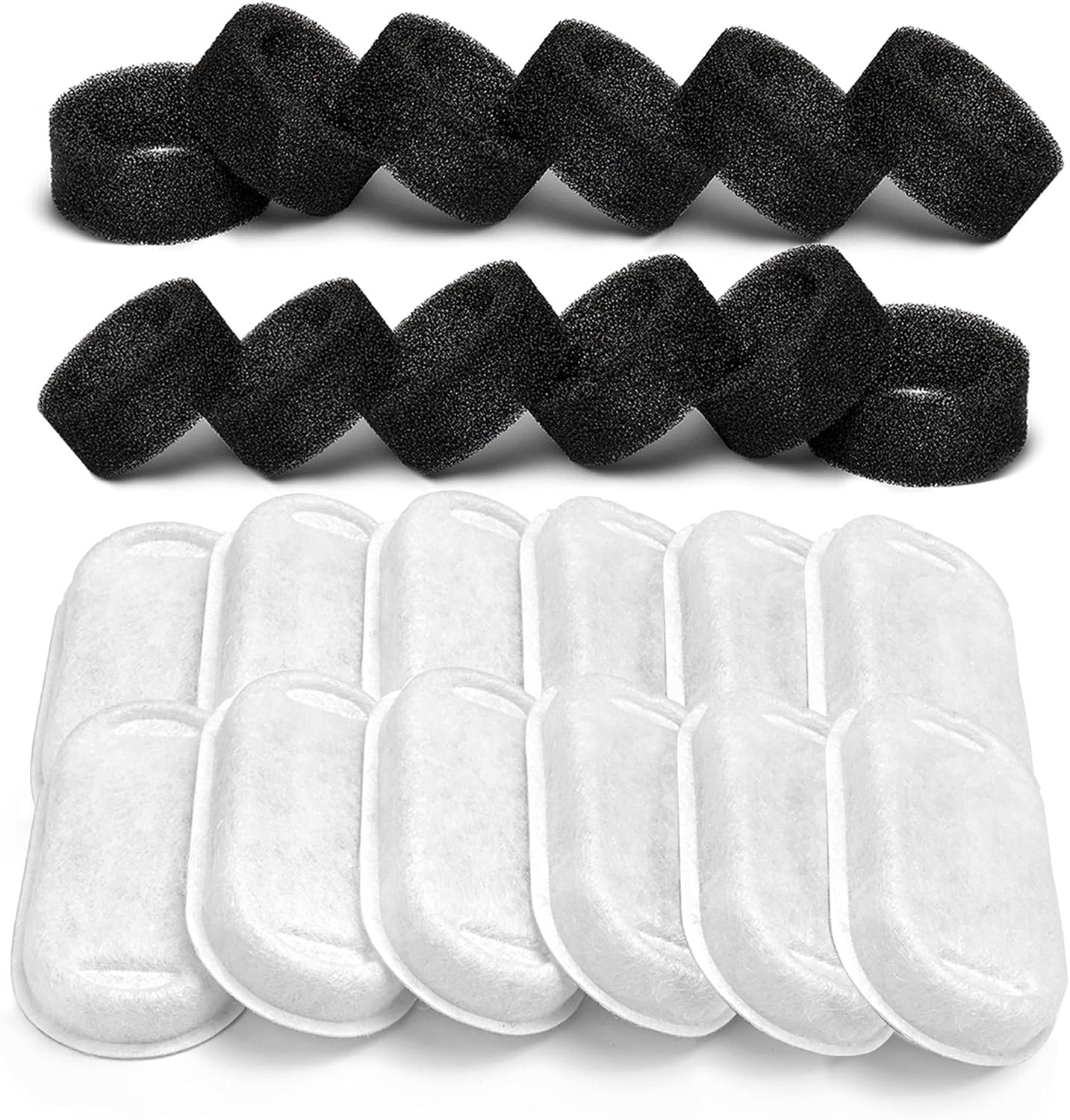 Cat Water Fountain Filters: 24 Pack Pet Fountain Filters, Replacement Filter for 67Oz/2L&108Oz/3.2L Stainless Steel Cat Fountains (12 Filters&12 Sponges)