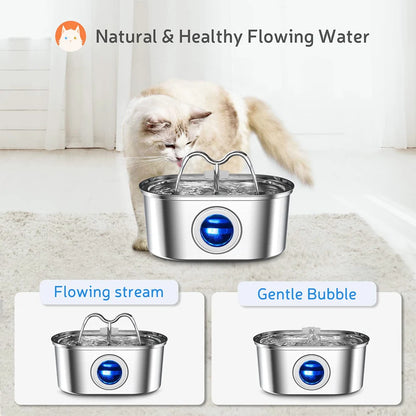 108Oz/3.2L Cat Water Stainless Steel Pets Dispenser with LED Light Silent Pump Automatic Fountain for Cat Dog Drinking Bowl
