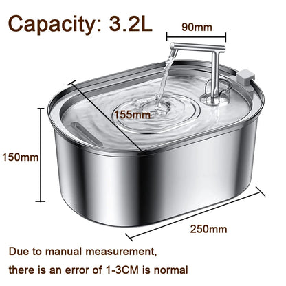 3.2L NEW Stainless Steel Cat Water Fountain Automatic Cats Drinker Drinking Fountain for Cat Dog Pet Water Dispenser Accessories