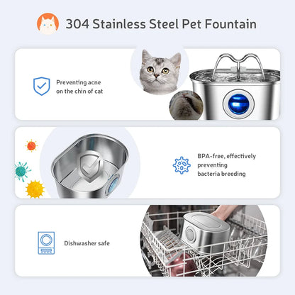 108Oz/3.2L Cat Water Stainless Steel Pets Dispenser with LED Light Silent Pump Automatic Fountain for Cat Dog Drinking Bowl