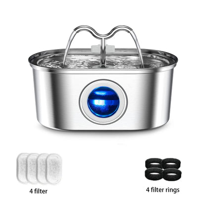 108Oz/3.2L Cat Water Stainless Steel Pets Dispenser with LED Light Silent Pump Automatic Fountain for Cat Dog Drinking Bowl