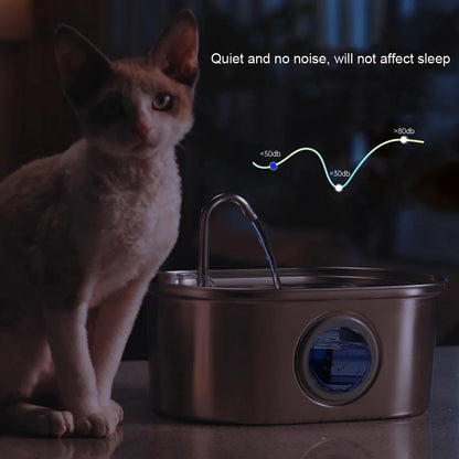 3.2L Pet Water Feeder with Transparent Window Silent Filter with Faucet Stainless Steel Automatic Dog Drinking Fountain