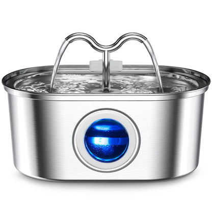 108Oz/3.2L Cat Water Stainless Steel Pets Dispenser with LED Light Silent Pump Automatic Fountain for Cat Dog Drinking Bowl