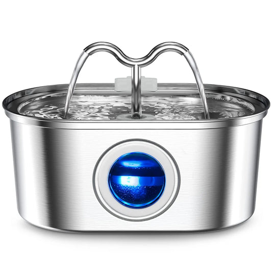 108Oz/3.2L Cat Water Stainless Steel Pets Dispenser with LED Light Silent Pump Automatic Fountain for Cat Dog Drinking Bowl
