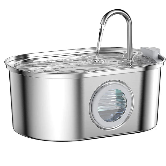 3.2L Pet Water Feeder with Transparent Window Silent Filter with Faucet Stainless Steel Automatic Dog Drinking Fountain